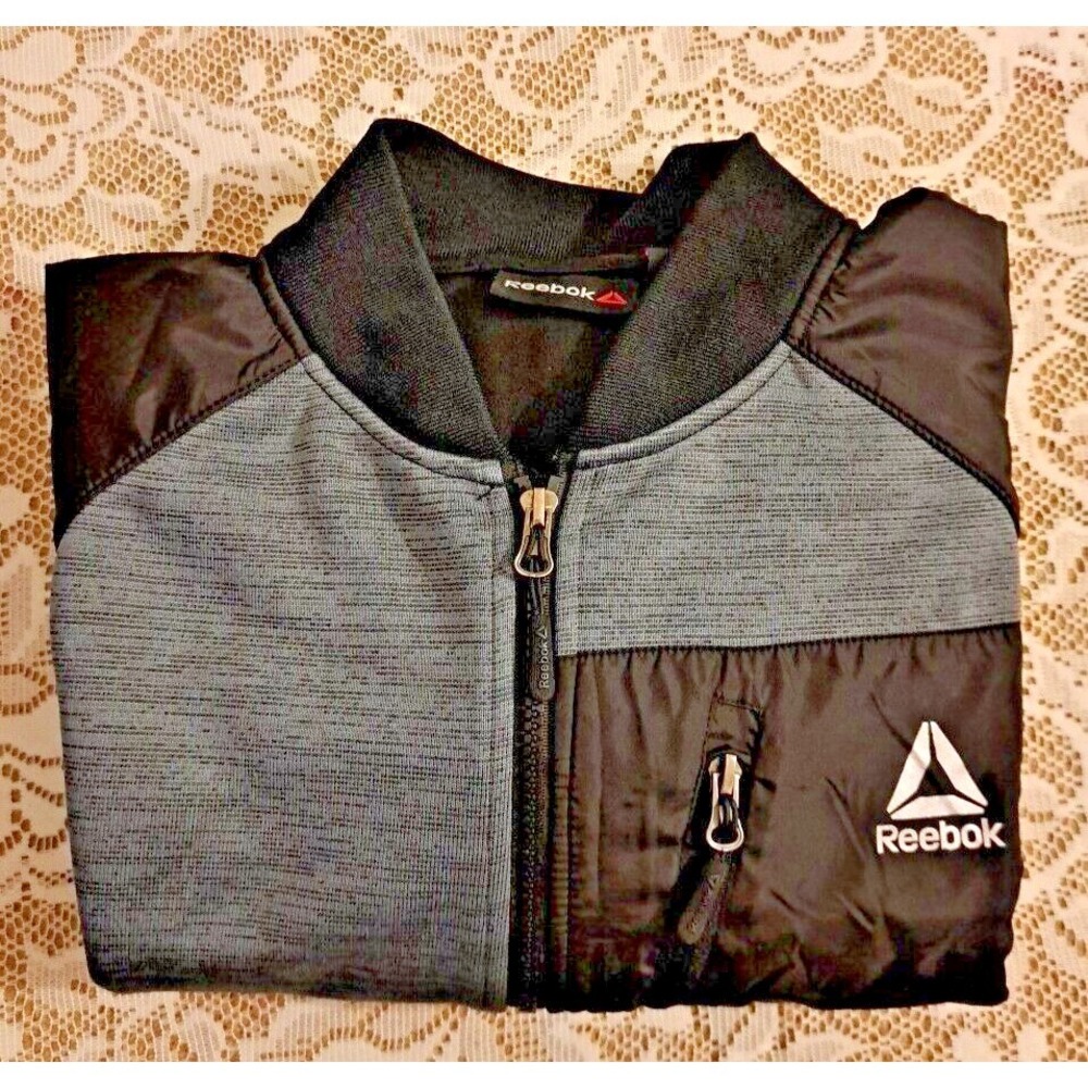 Reebok Men's Full Zip Black & Gray Sports Track Jacket Size Large Pre-owned